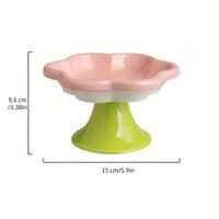 HKM-1297725 Raised Ceramic Cat Bowl with Flower Design for Food and Water, Neck Support, 15.5 x 8.6 cm