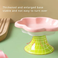 HKM-1297725 Raised Ceramic Cat Bowl with Flower Design for Food and Water, Neck Support, 15.5 x 8.6 cm