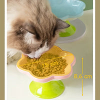 HKM-1297725 Raised Ceramic Cat Bowl with Flower Design for Food and Water, Neck Support, 15.5 x 8.6 cm