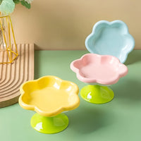 HKM-1297725 Raised Ceramic Cat Bowl with Flower Design for Food and Water, Neck Support, 15.5 x 8.6 cm