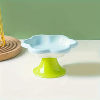 HKM-1297725 Raised Ceramic Cat Bowl with Flower Design for Food and Water, Neck Support, 15.5 x 8.6 cm