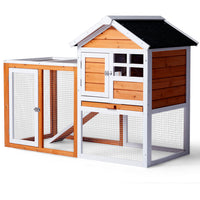 HKM-1298109 Wooden Chicken Rabbit Cage with Run and Removable Upper Tray in Orange-Red