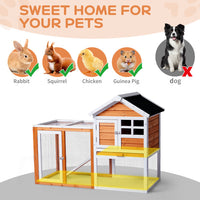 HKM-1298109 Wooden Chicken Rabbit Cage with Run and Removable Upper Tray in Orange-Red