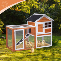 HKM-1298109 Wooden Chicken Rabbit Cage with Run and Removable Upper Tray in Orange-Red
