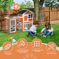 HKM-1298109 Wooden Chicken Rabbit Cage with Run and Removable Upper Tray in Orange-Red