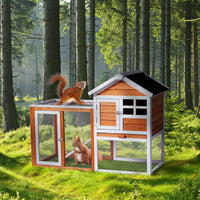HKM-1298109 Wooden Chicken Rabbit Cage with Run and Removable Upper Tray in Orange-Red