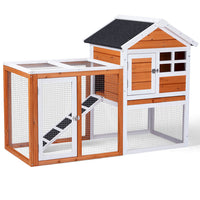 HKM-1298109 Wooden Chicken Rabbit Cage with Run and Removable Upper Tray in Orange-Red