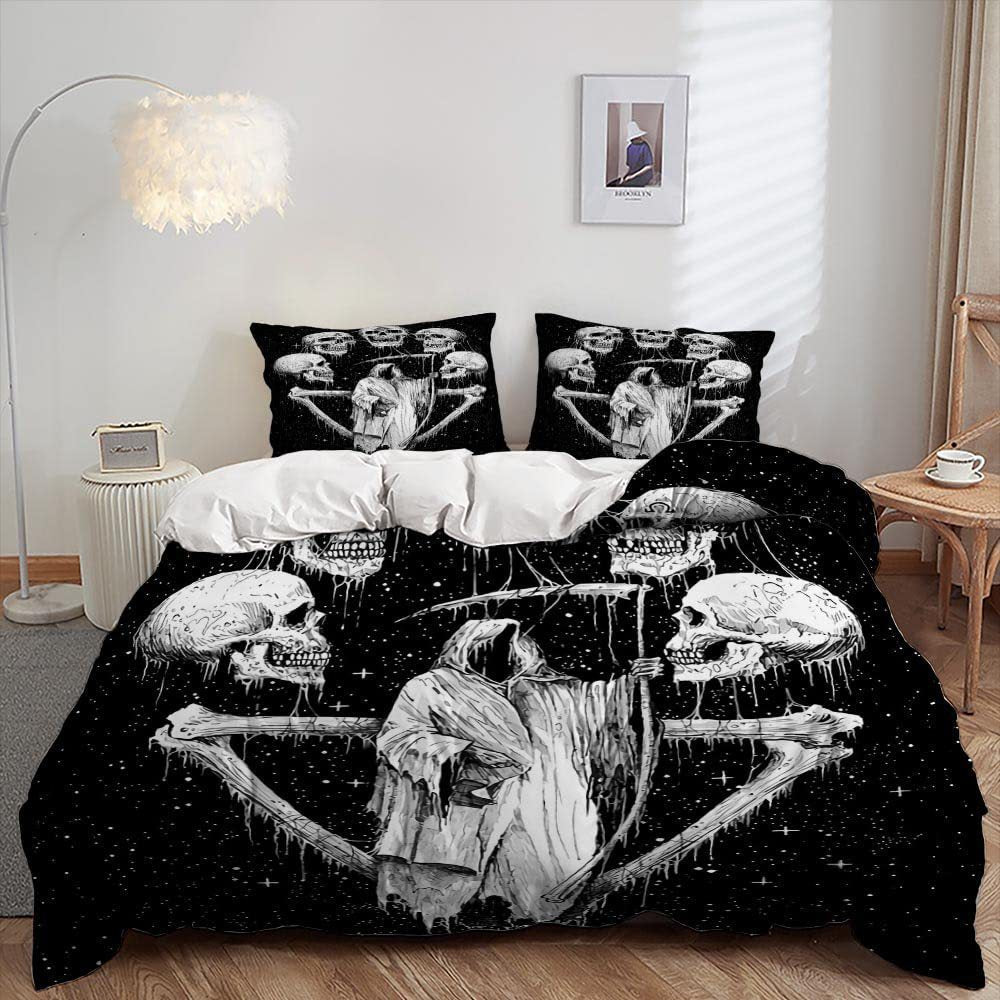 HKM-129875 Skull Print Duvet Cover Set - Modern Chemical Fiber Bedding in Various Sizes