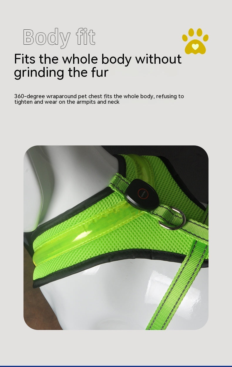 HKM-1299517 USB Rechargeable LED Dog Harness with Reflective Features - Pet Safety Chest Strap for Day and Night Use