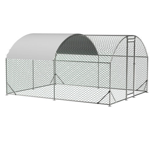 HKM-1301821 Large Metal Chicken Coop with Waterproof UV-Resistant Cover, Walk-In Dome Run for Outdoor Use, 9.84' x 13.12' x 6.56'