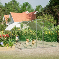 HKM-1301821 Large Metal Chicken Coop with Waterproof UV-Resistant Cover, Walk-In Dome Run for Outdoor Use, 9.84' x 13.12' x 6.56'