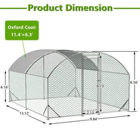 HKM-1301821 Large Metal Chicken Coop with Waterproof UV-Resistant Cover, Walk-In Dome Run for Outdoor Use, 9.84' x 13.12' x 6.56'