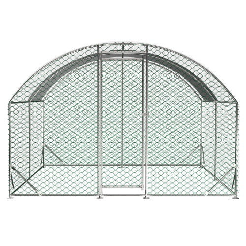 HKM-1301821 Large Metal Chicken Coop with Waterproof UV-Resistant Cover, Walk-In Dome Run for Outdoor Use, 9.84' x 13.12' x 6.56'