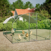 HKM-1301821 Large Metal Chicken Coop with Waterproof UV-Resistant Cover, Walk-In Dome Run for Outdoor Use, 9.84' x 13.12' x 6.56'