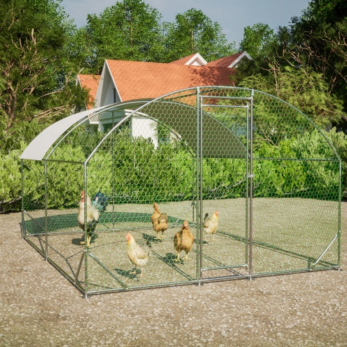 HKM-1301821 Large Metal Chicken Coop with Waterproof UV-Resistant Cover, Walk-In Dome Run for Outdoor Use, 9.84' x 13.12' x 6.56'