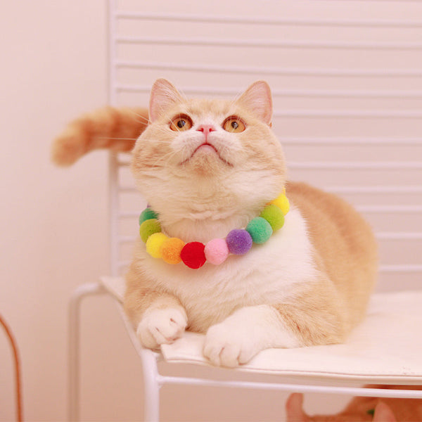 HKM-1302205 Colorful Hair Ball Collar for Cats and Dogs - XS to L