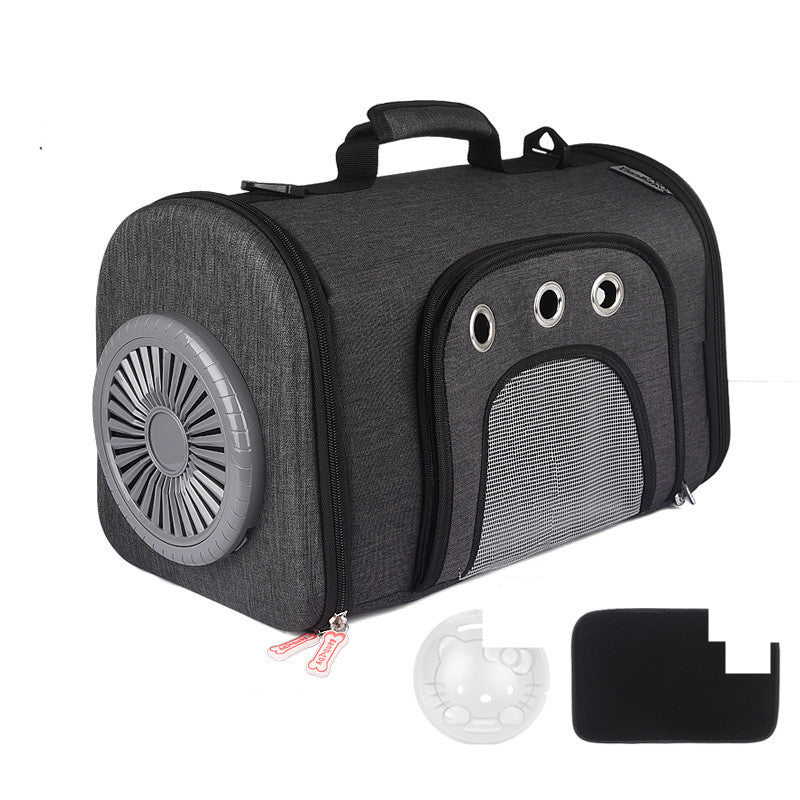 HKM-1302461 Durable Oxford Fabric Pet Carrier Bag with Ventilated Fan and Side Storage Pouches