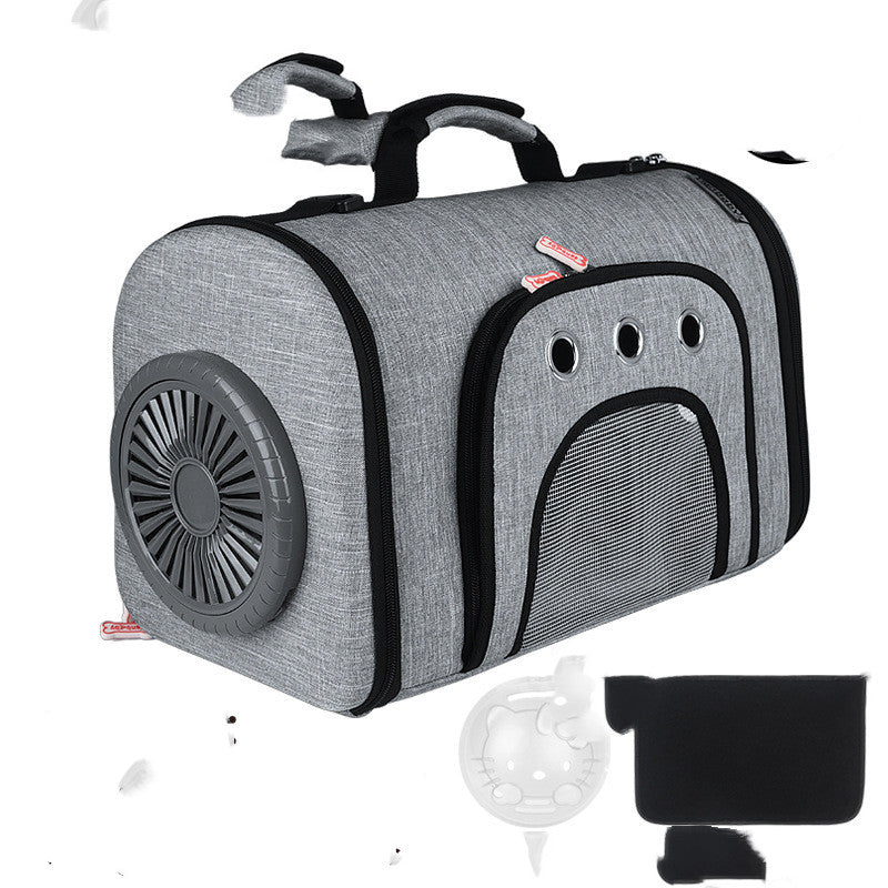 HKM-1302461 Durable Oxford Fabric Pet Carrier Bag with Ventilated Fan and Side Storage Pouches