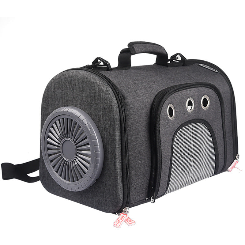 HKM-1302461 Durable Oxford Fabric Pet Carrier Bag with Ventilated Fan and Side Storage Pouches