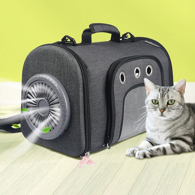 HKM-1302461 Durable Oxford Fabric Pet Carrier Bag with Ventilated Fan and Side Storage Pouches