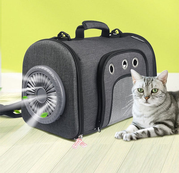 HKM-1302461 Durable Oxford Fabric Pet Carrier Bag with Ventilated Fan and Side Storage Pouches