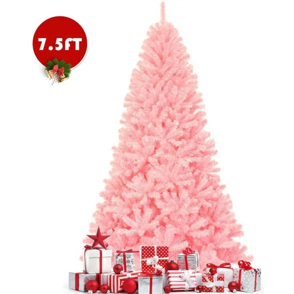 HKM-130323 7.5 Feet Pink Hinged Artificial Christmas Tree with 1258 Branch Tips