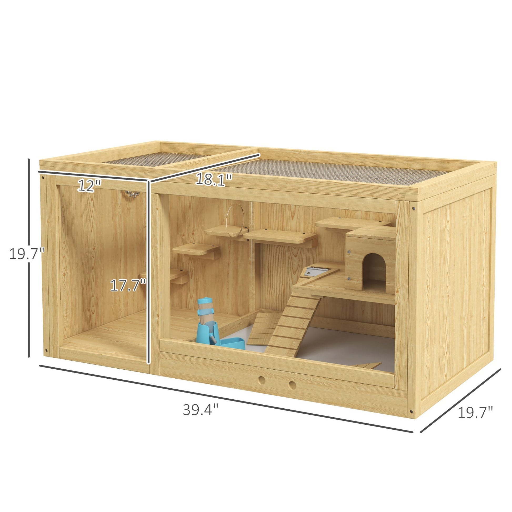 HKM-1303869 Extra Large Wooden Hamster Cage with Multi-Level Design, Ladder, Seesaws, and Pull-Out Tray
