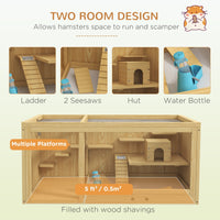 HKM-1303869 Extra Large Wooden Hamster Cage with Multi-Level Design, Ladder, Seesaws, and Pull-Out Tray