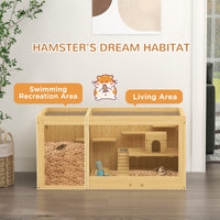 HKM-1303869 Extra Large Wooden Hamster Cage with Multi-Level Design, Ladder, Seesaws, and Pull-Out Tray