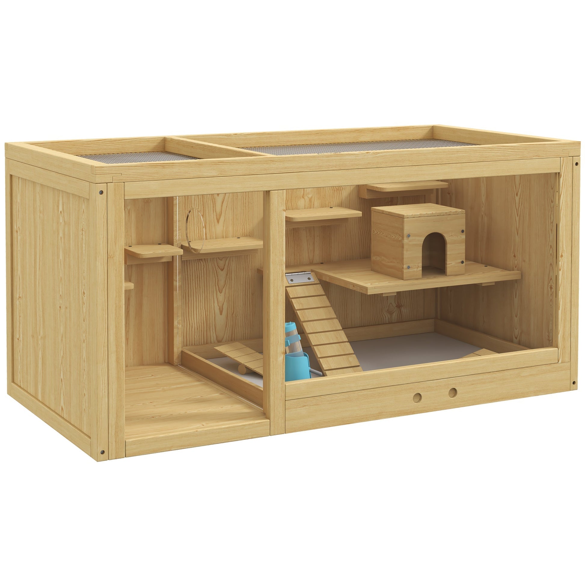 HKM-1303869 Extra Large Wooden Hamster Cage with Multi-Level Design, Ladder, Seesaws, and Pull-Out Tray