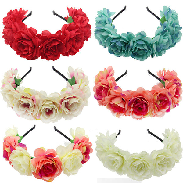 HKM-130451 Flower-Shaped Cloth Headband in Red, Pink, and Mixed Colors