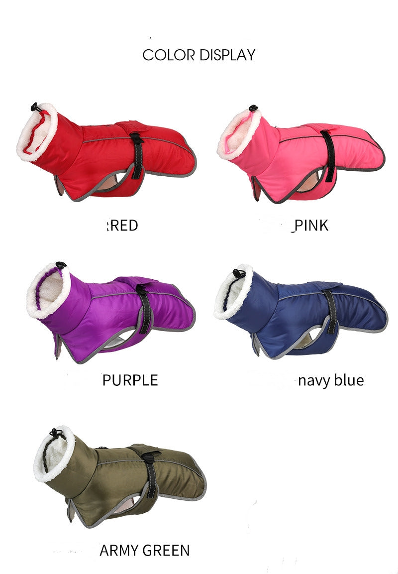 HKM-1304637 Warm Cotton-Padded Winter Coat for Large Dogs - Red, Pink, Navy, Army Green, Purple