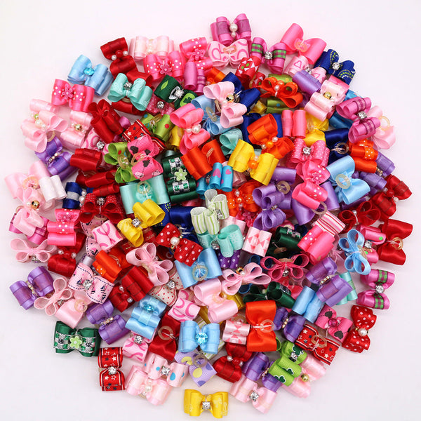 HKM-1305021 Pet Head Floral Bow Hair Accessory for Pets - Japanese & Korean Style, Cloth Decoration, 3x4cm
