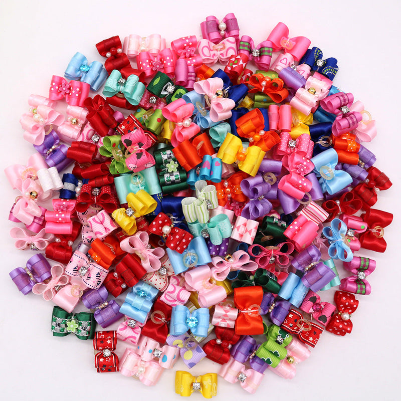 HKM-1305021 Pet Head Floral Bow Hair Accessory for Pets - Japanese & Korean Style, Cloth Decoration, 3x4cm