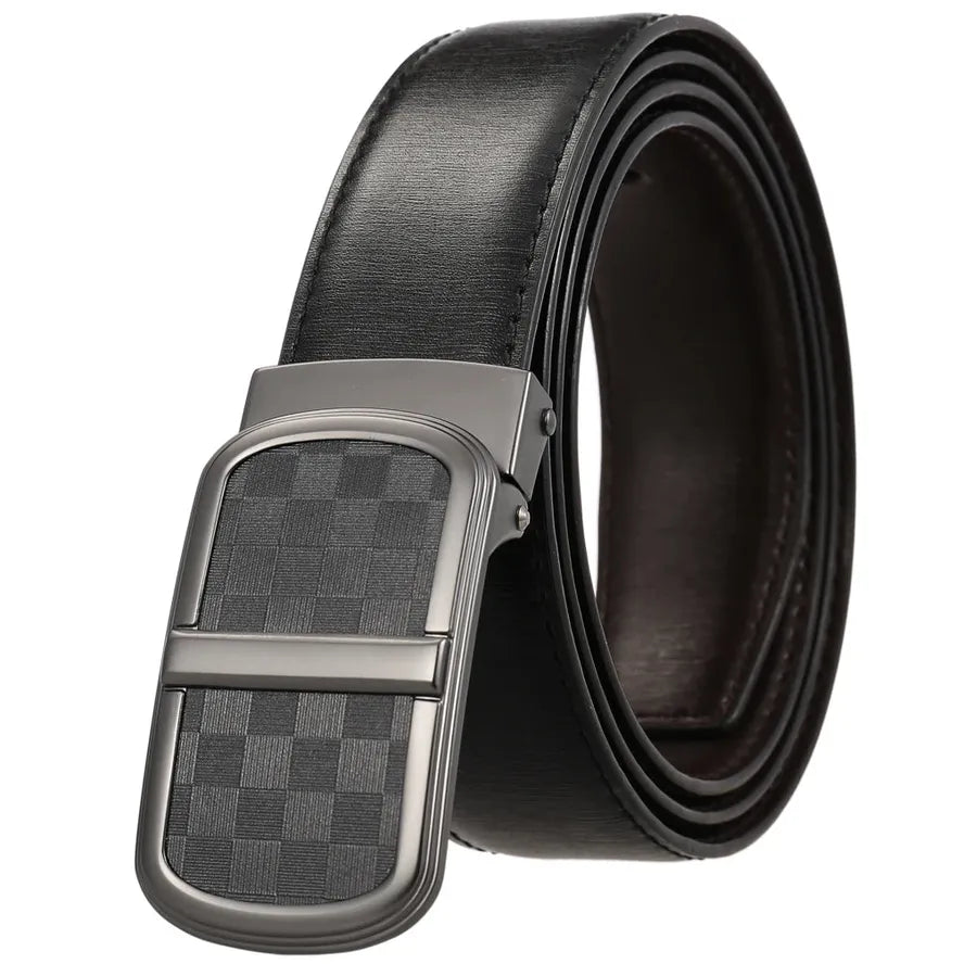 HKM-130579 Smooth Buckle Two-Layer Leather Belt - Elegant and Durable Accessory
