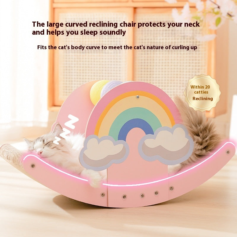 HKM-1306173 Rainbow Rocking Cat Scratch Board - Durable Corrugated Paper with Rope Ball, Pink