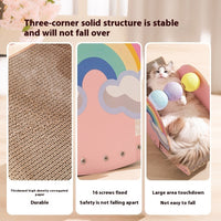 HKM-1306173 Rainbow Rocking Cat Scratch Board - Durable Corrugated Paper with Rope Ball, Pink