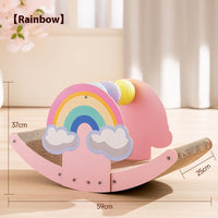 HKM-1306173 Rainbow Rocking Cat Scratch Board - Durable Corrugated Paper with Rope Ball, Pink