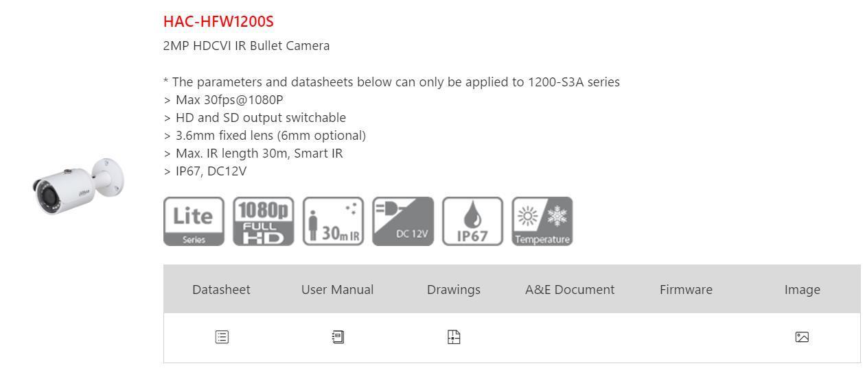 HKM-130707 2MP Infrared Security Camera DH-HAC-HFW1200SP, Semi-Plastic and Semi-Metal Design