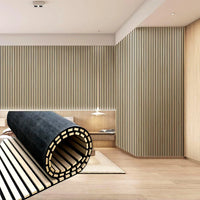HKM-130899 Curved Wooden Acoustic Slat Panel for Walls and Ceilings, MDF and Polyester Fiber Construction