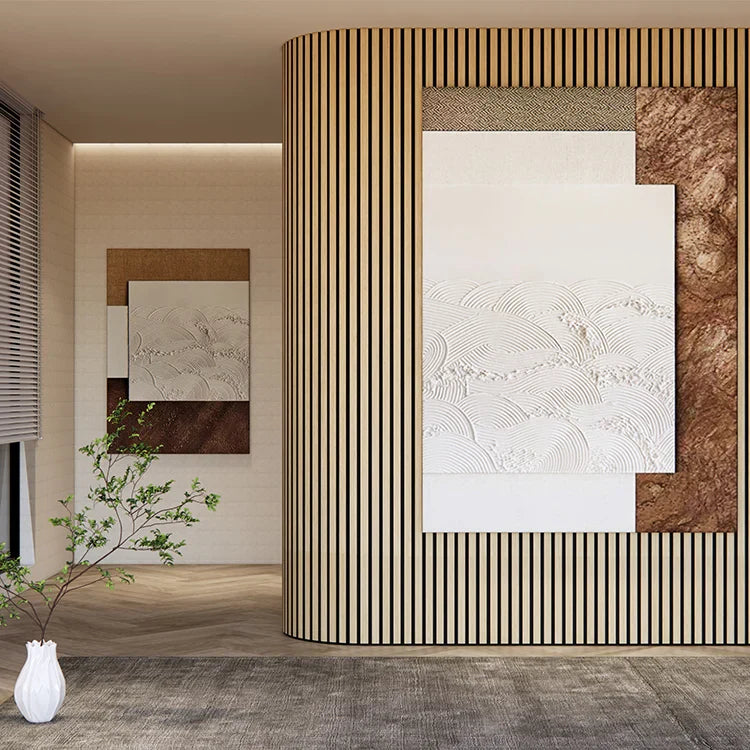 HKM-130899 Curved Wooden Acoustic Slat Panel for Walls and Ceilings, MDF and Polyester Fiber Construction