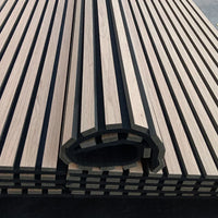 HKM-130899 Curved Wooden Acoustic Slat Panel for Walls and Ceilings, MDF and Polyester Fiber Construction