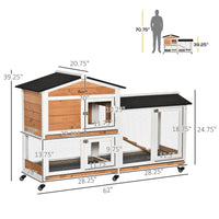 HKM-1309629 Wooden Mobile Rabbit Hutch with Wheels, Slide-Out Tray, Ramp, and Run Box - Yellow Finish