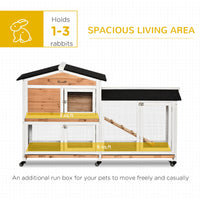 HKM-1309629 Wooden Mobile Rabbit Hutch with Wheels, Slide-Out Tray, Ramp, and Run Box - Yellow Finish