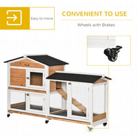 HKM-1309629 Wooden Mobile Rabbit Hutch with Wheels, Slide-Out Tray, Ramp, and Run Box - Yellow Finish
