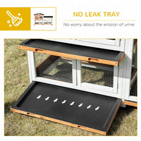 HKM-1309629 Wooden Mobile Rabbit Hutch with Wheels, Slide-Out Tray, Ramp, and Run Box - Yellow Finish