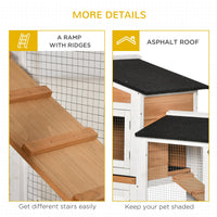 HKM-1309629 Wooden Mobile Rabbit Hutch with Wheels, Slide-Out Tray, Ramp, and Run Box - Yellow Finish