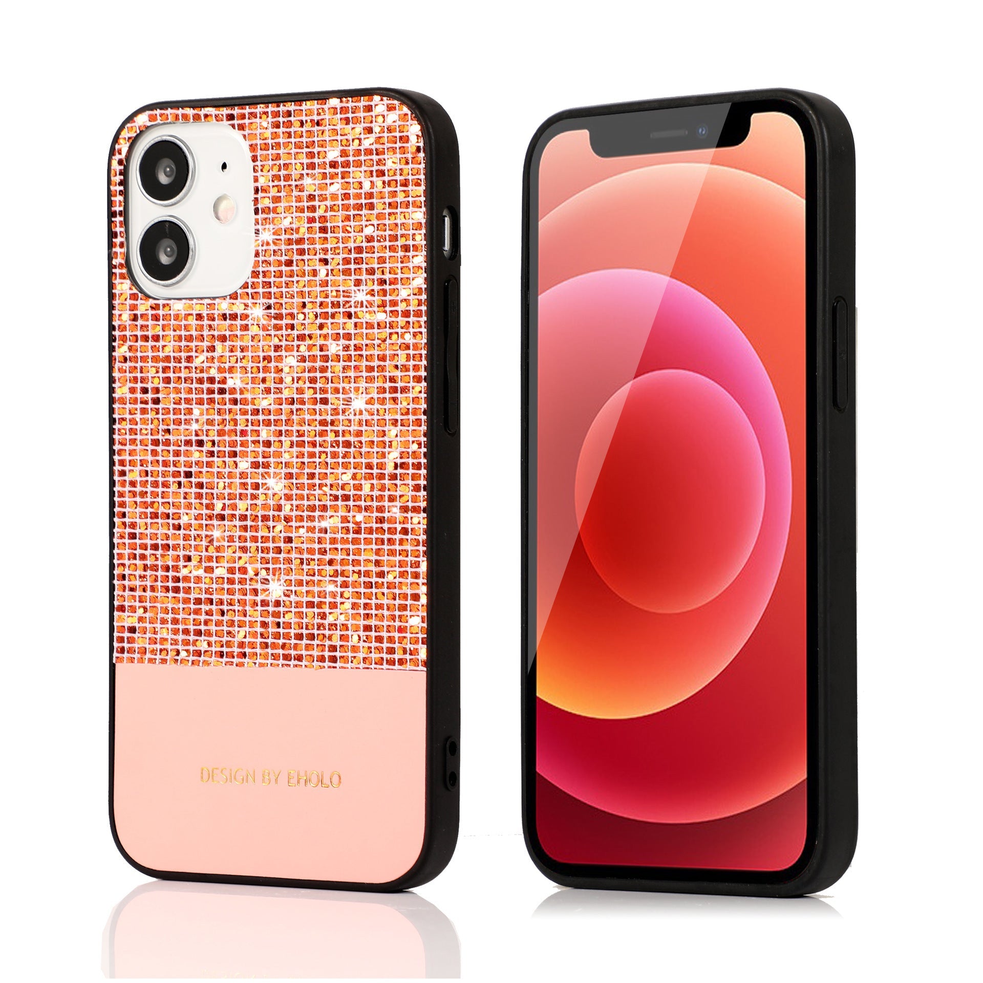 HKM-130963 Fashionable TPU and Leather Back Cover Case for iPhone 12, 12 Mini, 12 Pro Max with Flash Powder Design