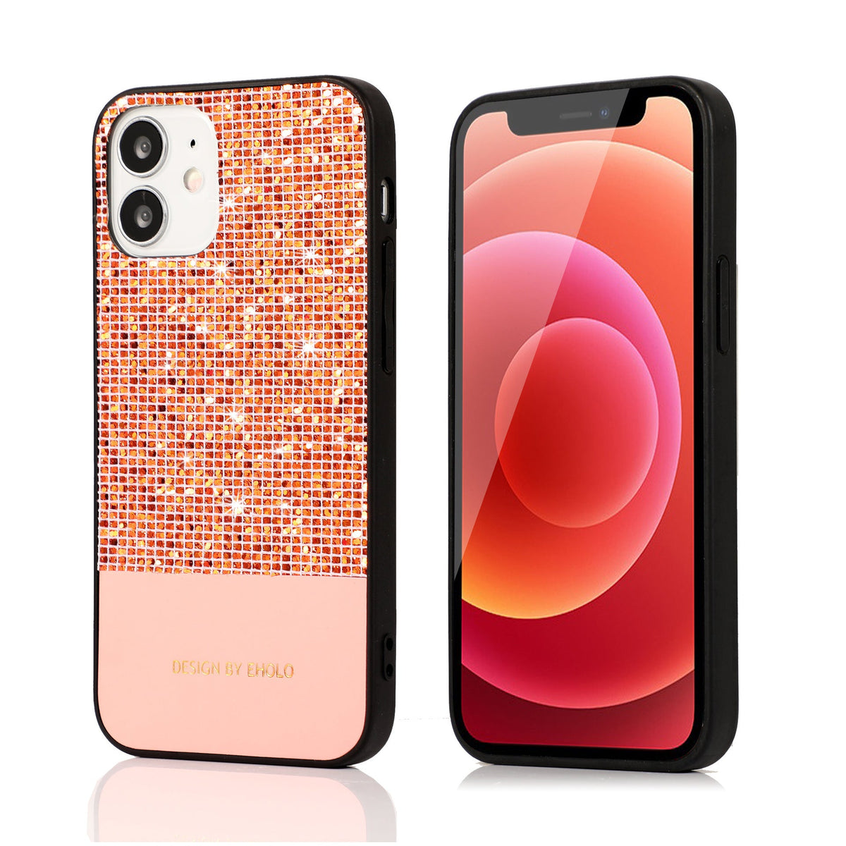 HKM-130963 Fashionable TPU and Leather Back Cover Case for iPhone 12, 12 Mini, 12 Pro Max with Flash Powder Design
