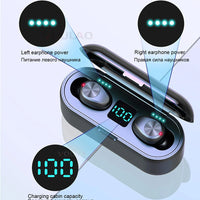 HKM-131027 Wireless Mini Headphones F9 TWS 5.0 Earbuds with 2000mAh Charging Case and LED Display